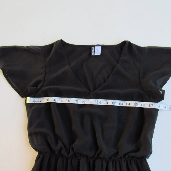 Divided Women's Black V-Neck Short Butterfly Sleeves Chiffon Dress Size 10 - Picture 6 of 8